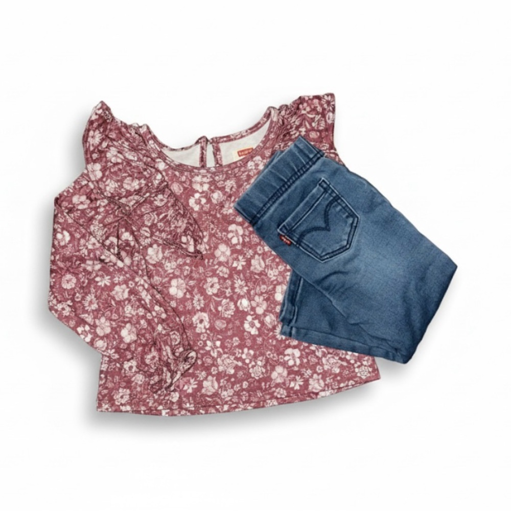 Levi's Toddler Girl Floral Blouse and Denim Set
